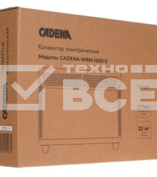 Конвектор Cadena WRM-1500-S белый, 1500 Вт, 20 м2, термостат