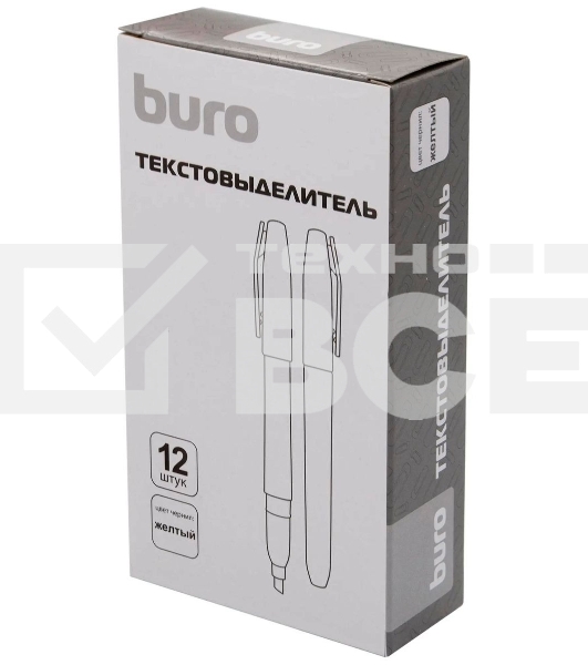 Текстовыделитель Buro Base скошенный пиш. наконечник 1-4мм желтый коробка