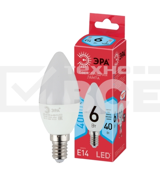 Лампа светодиодная ЭРА Б0020619 ECO LED B35-6W-840-E14