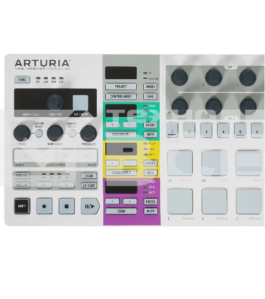 Контроллер MIDI [430111] Arturia [BeatStep Pro] 2 независимых монофонических 64-шаговых мелодических секвенсора, 16-трековый секвенсор ударных, 16 проектов, в каждом 16х2 sequences, 16 drum sequences, CV/GATE выходы, 8 Drum Gate выходов, Clock Sync, MIDI