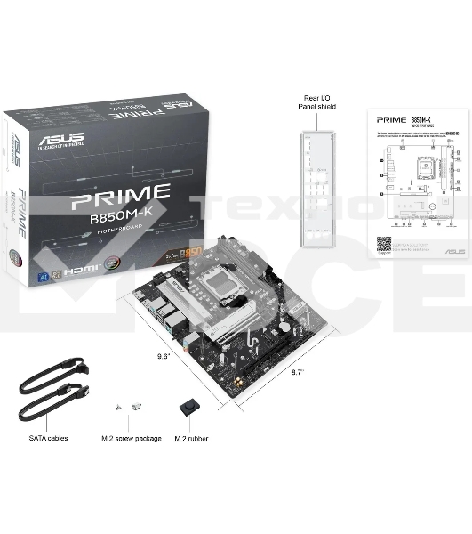 Материнская плата ASUS PRIME B850M-K, AM5, AMD B850, 2xDDR5, 4xSATA, 2xM.2, 1xPCIe 5.0 x16, 1xPCIe 4.0 x8, 1xDP (v1.4), 1xHDMI (v2.1), 1x2.5Gb LAN, 2xUSB-A 10Gbps, 2xUSB-A 5Gbps, 4xUSB-A 2.0, 3x3.5 мм, 7.1, mATX