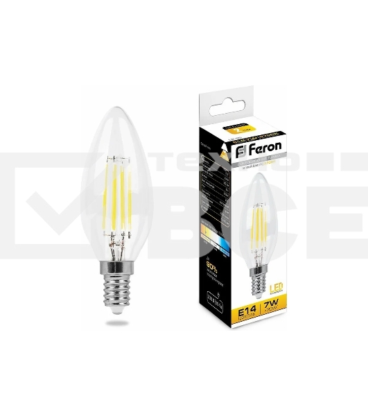 Лампа светодиодная Feron LB-66 (25726) 7 вт Е14 теплый свеча FILAMENT
