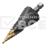 Сверло ступенчатое Denzel 4-6-8-10-12-14-16-18-20-22-24-26-28-30-32 мм, Р6М5К5, 6-гр. хвостовик 723616, фото 1