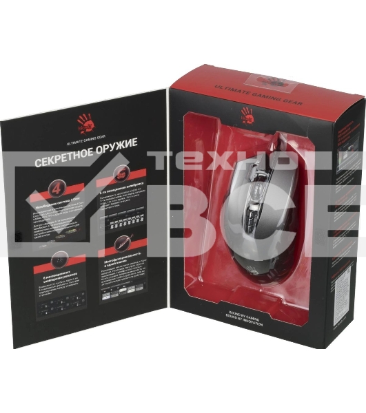 Мышь проводная A4Tech Bloody J95s серый, 8000 dpi, USB, кнопки - 9