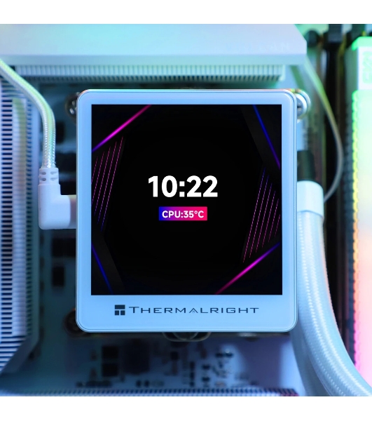 Водяное охлаждение для процессора Thermalright Grand Vision 240 (240mm, LED, White, ARGB/Fans: 2x120mm, 80.45CFM, 29.4dBA, 2150RPM/Pump height 72.5mm, 6400RPM, Rad thickness 27mm/S: 1700, 1200, 1851, 115X, 2011, 2066, AM5, AM4)