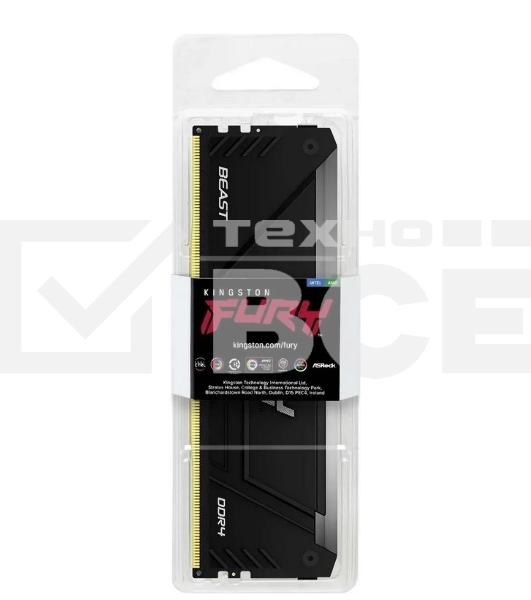 Оперативная память Kingston Fury Beast, DDR4, 8GB (1x8GB), 3733MHz, CL19, с радиатором, RGB, черный