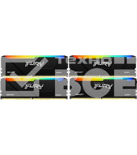 Оперативная память Kingston Fury Beast, DDR4, 64GB (4x16GB), 3200MHz, CL16, с радиатором, RGB, черный