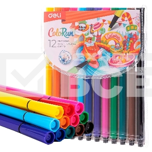Фломастеры Deli EC157-12 12цв. пакет с европодвесом