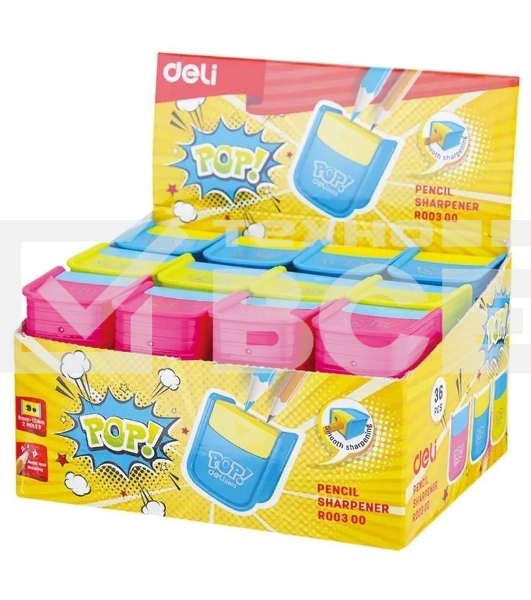 Точилка для карандашей ручная Deli ER00300 PoP 2 отверстия пластик ассорти дисплей