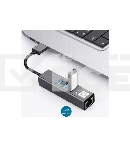 Кабель-адаптер USB3.0 5bites UA3-45-11BK, 3*USB3.0, RJ45 1G, AL, серый