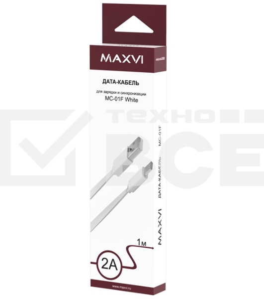 Кабель Maxvi MC-01F white USB-A - microUSB, 2A Плоский кабель, ток макс. нагрузки 2А, макс. напряжение 5V; стандарт USB 2.0; длина 1м, материал PVC, белый
