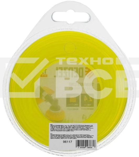 Леска для триммера Denzel квадрат 2,4 мм х 15 м, блистер FLEX CORD 96116