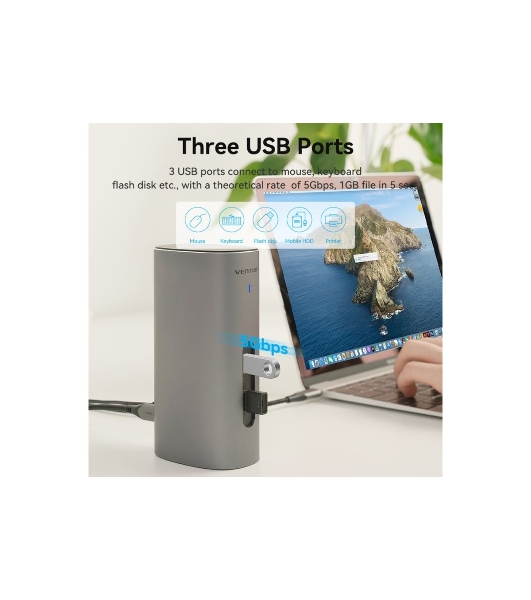 Док-станция Vention TPJH0-EU, USB Type-C, HDMI/VGA/USB/RJ45/SD/3.5мм/PD/DC, USB Type-C