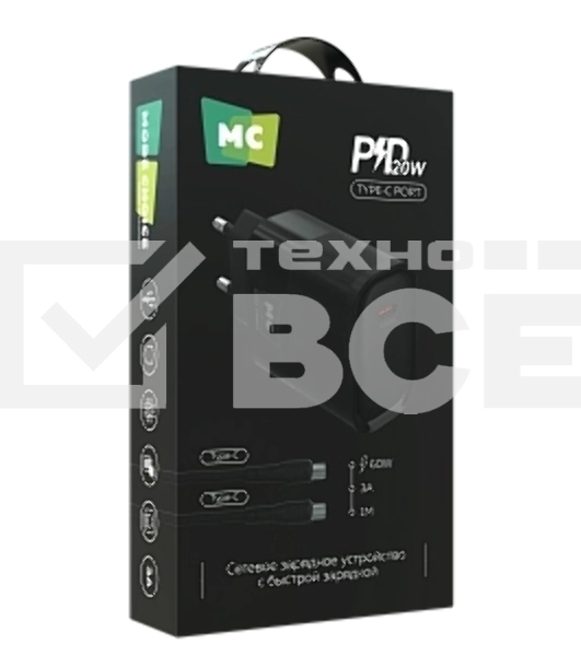 Сетевое зарядное устройство MORE CHOICE (4620202553492) NC67a СЗУ 1Type-C 3.0A PD 20W, черный