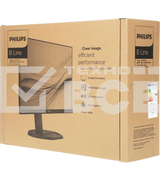 Монитор 23.8' Philips 241B8QJEB (00/01) IPS 1920x1080, 75 Гц, 5 мс, 16:9, 250 кд/м2, 1xHDMI, 1xDP, 1xDVI, 1xVGA, 4xUSB, 1x3.5 мм, черный