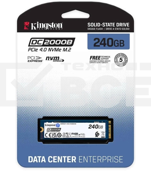 Накопитель SSD Kingston DC2000B, 240GB, PCIe 4.0 x4, M.2 2280, R/W 4500/400