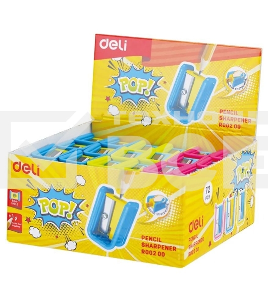 Точилка для карандашей ручная Deli ER00200 PoP 1 отверстие пластик ассорти дисплей