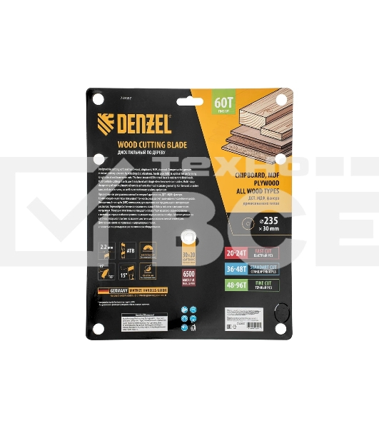Пильный диск по дереву Denzel ф235 х 30 мм, 60 зубьев 733557