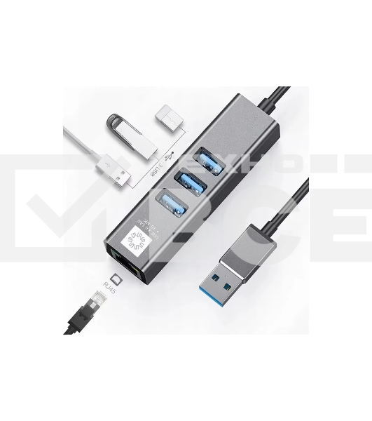 Кабель-адаптер USB3.0 5bites UA3-45-11BK, 3*USB3.0, RJ45 1G, AL, серый