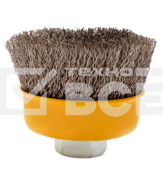 Щетка для УШМ Denzel 75 мм, М14, чашка, витая нержавеющая проволока 0,3 мм