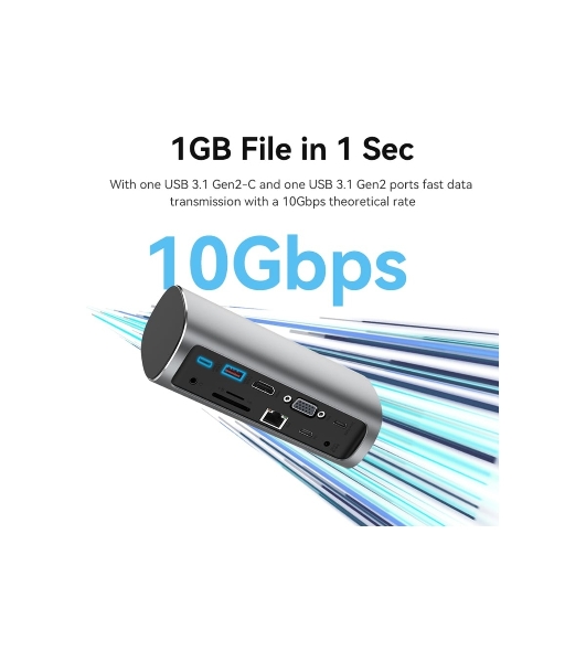 Док-станция Vention TPJH0-EU, USB Type-C, HDMI/VGA/USB/RJ45/SD/3.5мм/PD/DC, USB Type-C