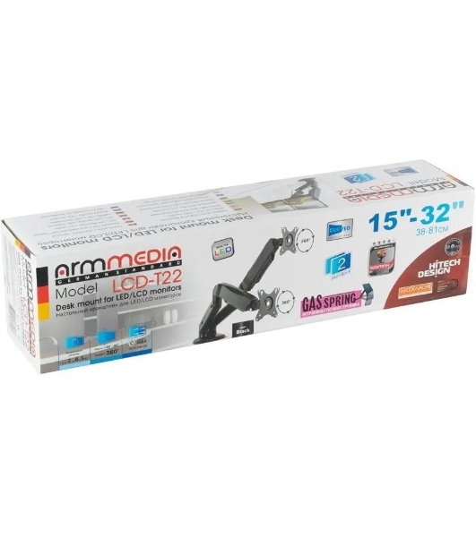 Кронштейн для мониторов Arm Media LCD-T22 черный 15'-32' макс.14кг настольный поворот и наклон верт.перемещ.