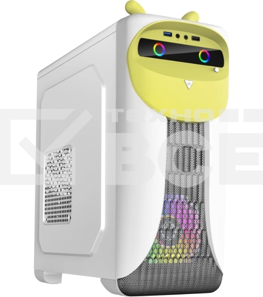 Компьютерный корпус GameMax Cute OWL W-Y без БП (Midi Tower, ATX, Бело-желтый, 1*USB 3.0 + 2*USB 2.0, 2*120мм)