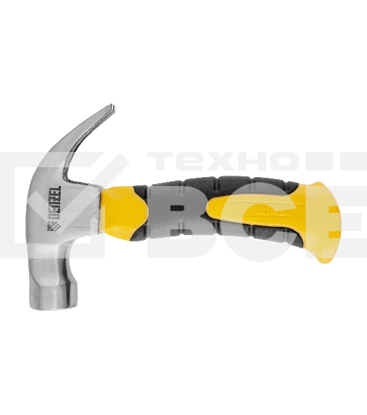 Молоток-гвоздодер мини Denzel, боек с магнитом, фибергласовая двухкомпонентная рукоятка, 9oz, 250г