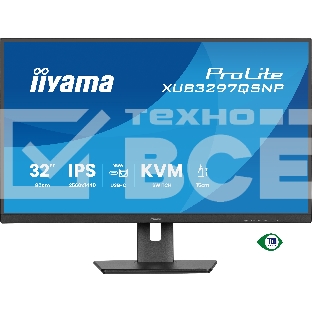 Монитор 32' Iiyama ProLite XUB3297QSNP-B1 IPS QHD, 100 Гц, 1 мс (MPRT), 16:9, 350 кд/м², HDMI 2.0, DP 1.4, USB-C (95 Вт PD), встроенные динамики (2x2.5 Вт), KVM-модуль, поворотная подставка, черный