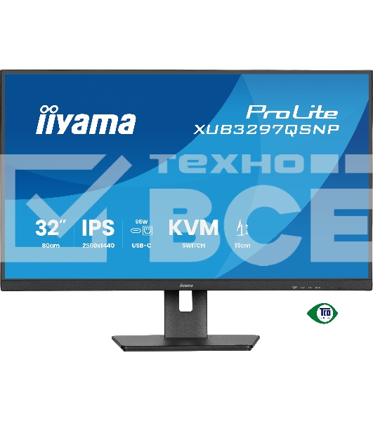 Монитор 32' Iiyama ProLite XUB3297QSNP-B1 IPS QHD, 100 Гц, 1 мс (MPRT), 16:9, 350 кд/м², HDMI 2.0, DP 1.4, USB-C (95 Вт PD), встроенные динамики (2x2.5 Вт), KVM-модуль, поворотная подставка, черный