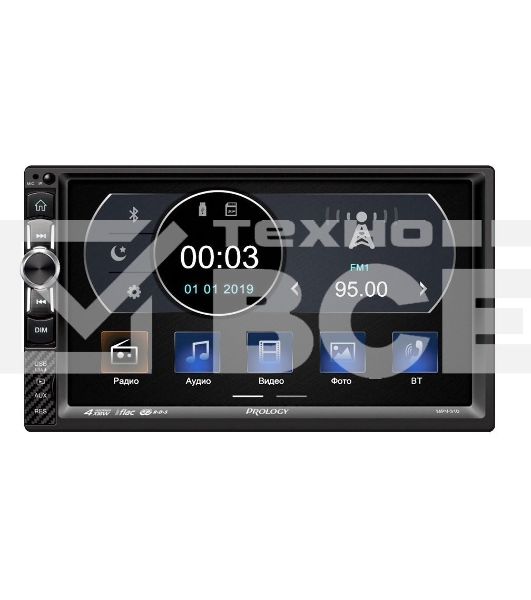 Автомагнитола Prology MPV-310, 2 DIN, 7', Bluetooth, USB Type-A, AUX, пульт ДУ