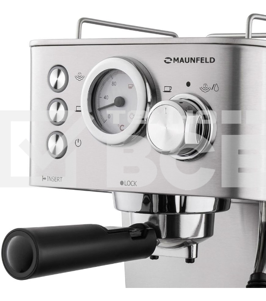 Кофеварка рожковая Maunfeld MF-721S PRO нержавеющая сталь, исп. кофе - молотый/чалды, 1.5 л, 1140 Вт, 15 Бар.
