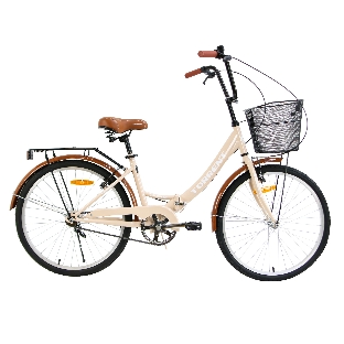 Велосипед TORRENT Discovery (рама сталь 16' складная, дорожный, 1скорость, колеса 24д., корзина) 24' / 16' / Бежевый