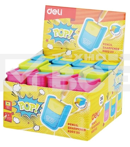 Точилка для карандашей ручная Deli ER00200 PoP 1 отверстие пластик ассорти дисплей