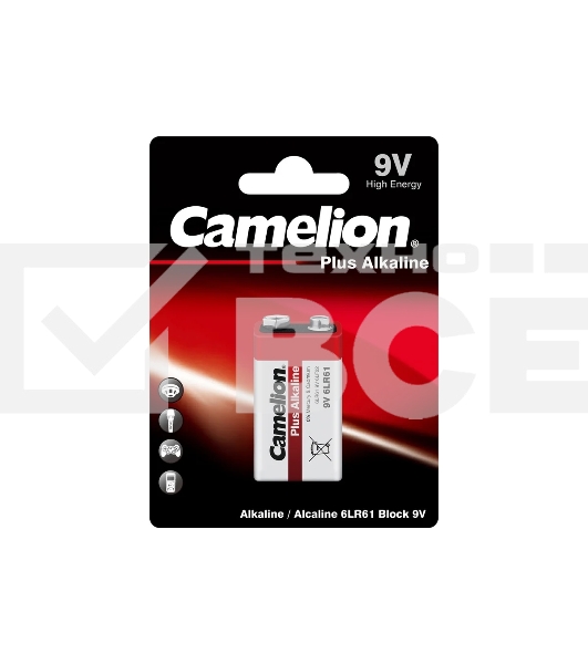 Элемент питания Camelion (1655) 6LR61 PLUS ALKALINE BL-1 (6LR61-BP1 9В)