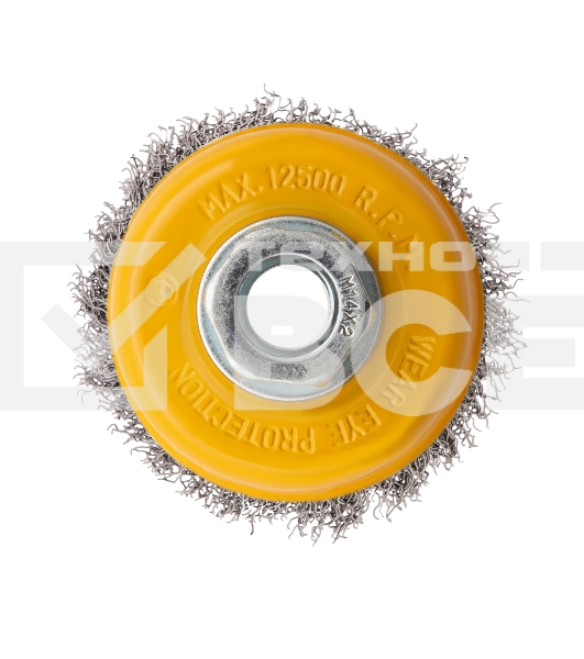 Щетка для УШМ Denzel 75 мм, М14, чашка, витая нержавеющая проволока 0,3 мм