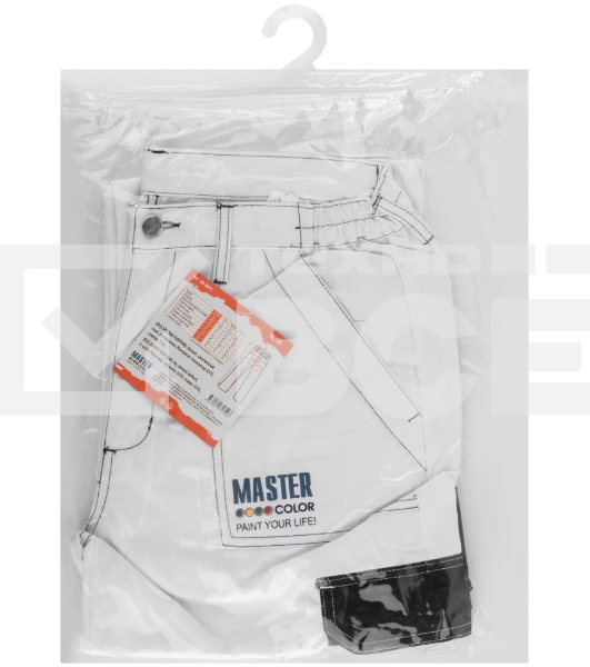 Брюки рабочие Master Color 30-8011 белые, эластичный пояс, 6 карманов, размер М