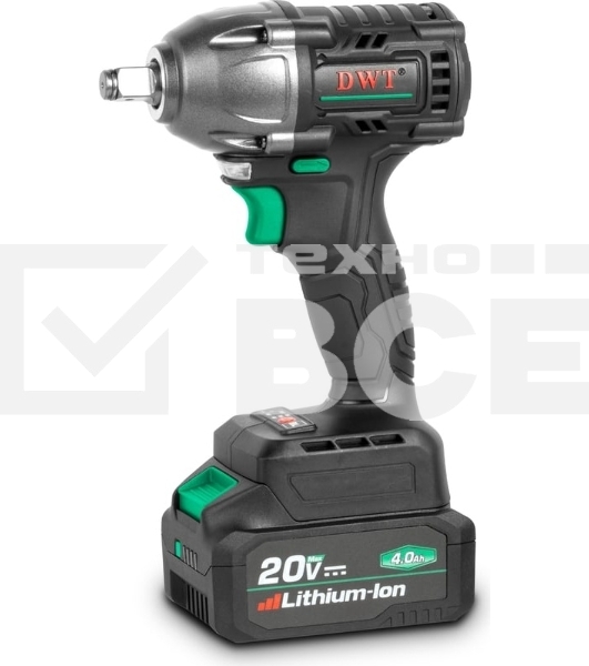 Гайковерт ударный аккумуляторный DWT ABWP-20 DN-4C2 BMC /20В/350 Нм/2400 об.в мин/3000 уд.в мин/M12-M22/бесщеточный мотор/LED-подсветка/2 АКБ, 4 А·ч/ЗУ/кейс/черный (ABWP-20 DN-4C2 BMC)