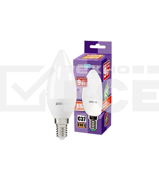 Лампа светодиодная JazzWay PLED-SP C37 9Вт свеча 5000К холодный белый E14 820лм 230В