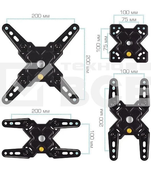 Кронштейн Arm media MARS-8 черный, 8 шт/уп. Кр. стал. настенный для TV 20'-43', max 25 кг, 4 ст св., нак. +5°-15°, пов. ±90° от ст. 66-370 мм. max VESA 200x200 мм.