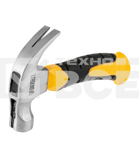 Молоток-гвоздодер мини Denzel, боек с магнитом, фибергласовая двухкомпонентная рукоятка, 9oz, 250г