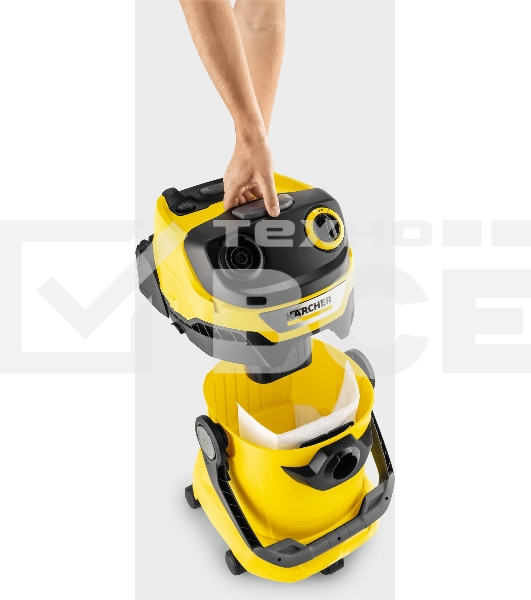 Строительный пылесос Karcher WD 5 V-25/5/22 желтый, 1100 Вт, уборка сухая/сбор воды, пылесборник мешок/контейнер, 25 л