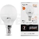 Лампа светодиодная Gauss Elementary 6Вт цок.:E14 шар 220B 3000K св.свеч.бел.теп. (упак.:10шт) (53116), фото2