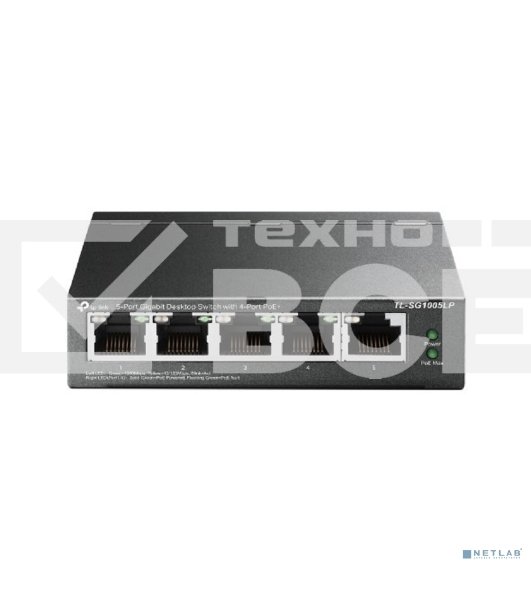 Коммутатор TP-Link 5-Port Gigabit Unmanaged Switch with 4-Port PoE+, metal case, desktop mount, PoE budget 40W.