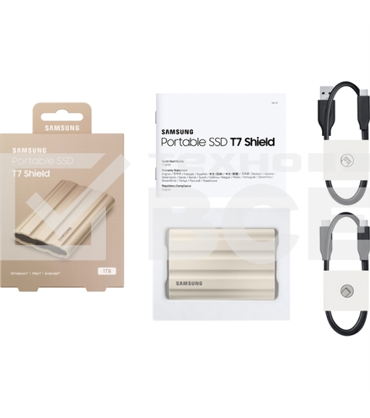 Внешний SSD Samsung T7 Shield, 1TB, USB 3.2 Gen 2 Type-C, R/W 1050/1000, бежевый