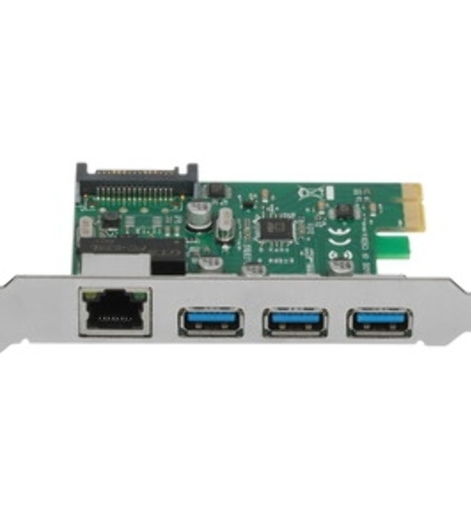 Контроллер сетевой ExeGate EXE-361 PCI-E 2.0, 3*USB 3.0 ext + LAN UTP 1000Mbps, раз.доп.пит.OEM)