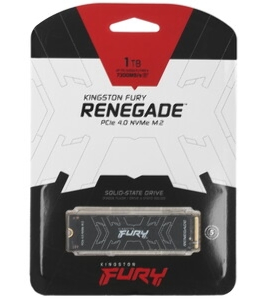 Накопитель SSD Kingston Fury Renegade, 1Tb, M.2(22x80мм), NVMe, PCIe 5.0 x4, 3D TLC, R/W 14200/11000Mb/s, IOPs 2 200 000/2 150 000, TbW 1000, DWPD 0.5 (12 мес)