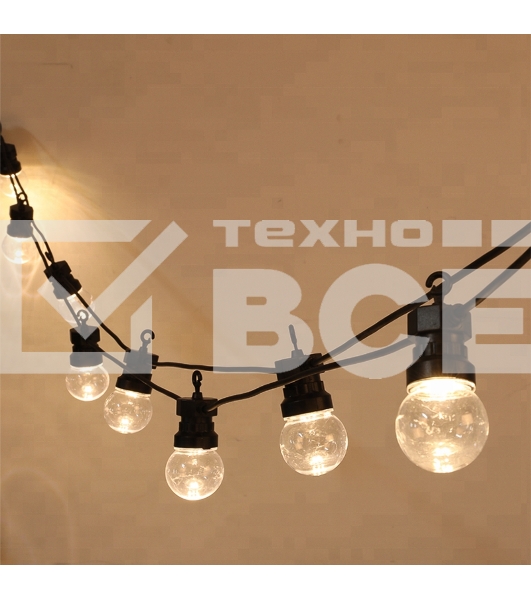 Уличная гирлянда «Лофт», черный каучук, 20 прозрачных ламп х 5 LED, влагостойкая IP44