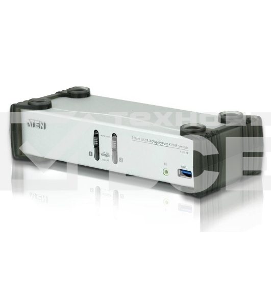 Переключатель, электрон., ATEN KVM+Audio+USB 3.0,  1 user USB+DP =>  2 cpu USB+DP, со шнурами DP 2x1.5м.+USB 2х1.8м., 3840x2160 30Hz, настол., исп.стандарт.шнуры, без OSD, некаскад., (DisplayPort ver 1.1)