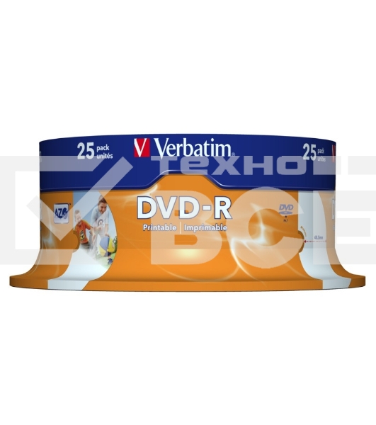 Диск DVD-R Verbatim 4.7Gb 16x Cake Box (25шт) Printable (43538)